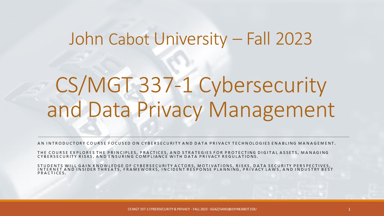 CS/MGT 337-1 Cybersecurity and Data Privacy Management Spring 2024